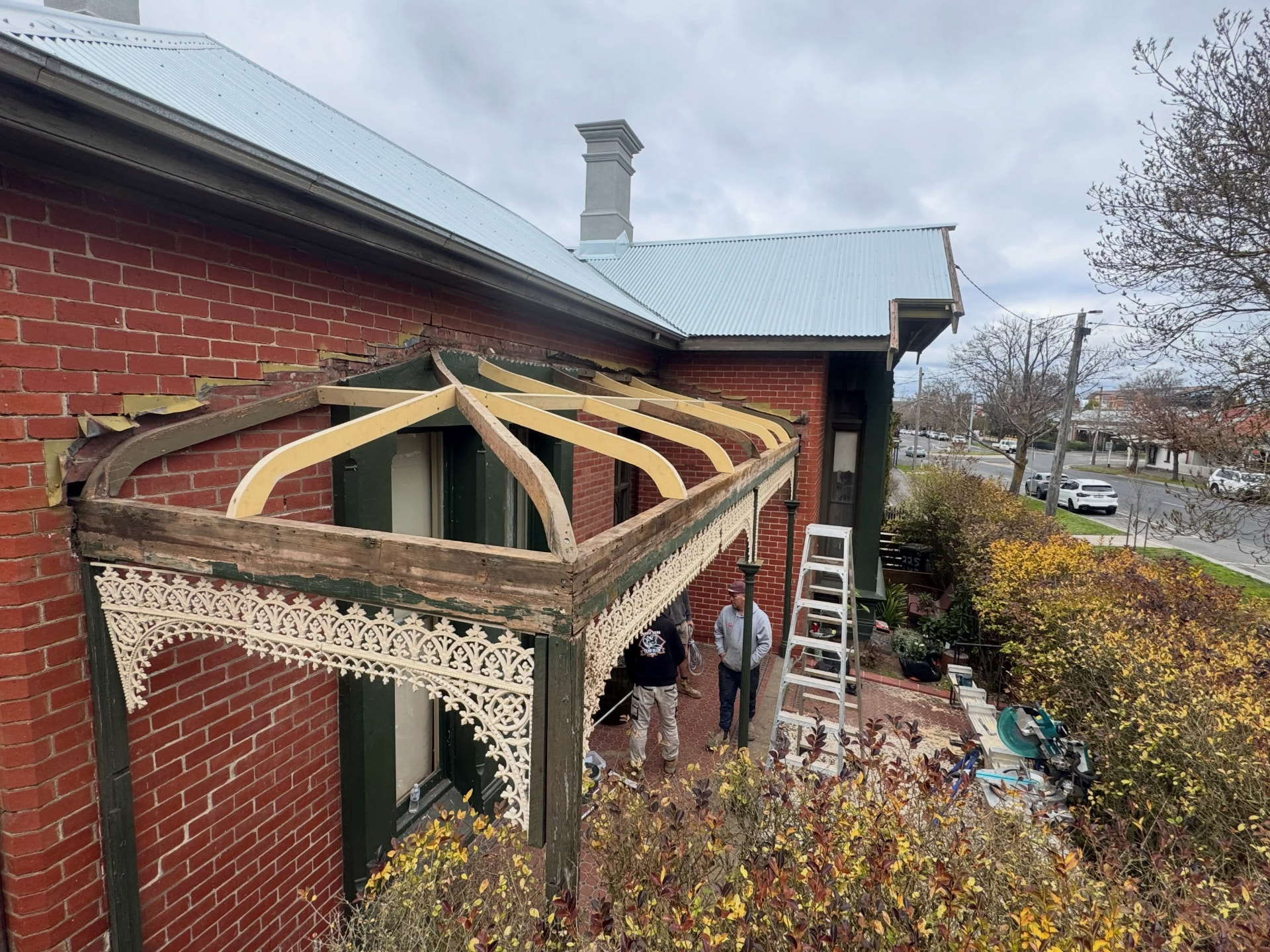 J Hogan Carpentry crew rebuilding a heritage bullnose verandah in Ballarat